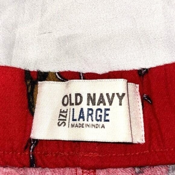 Old Navy Red Reindeer Print Pajama Pants Size Large Drawstring Waist - Picture 2 of 9